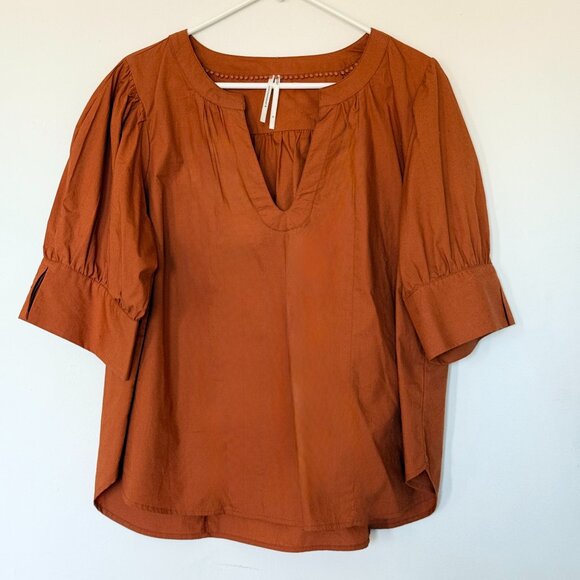 Anthropologie Puff-Sleeve Sculpted Blouse | Burnt Orange (1X) - Picture 2 of 7